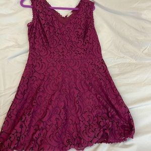 Semi formal mini dress. Magenta in color, lace overlay. Size L